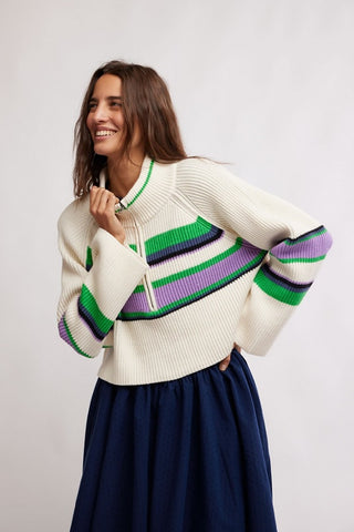 Free People Striped Greta Half Zip