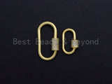 Matte Gold Clear CZ Micro pave Oval Shape Clasp, CZ Pave Clasp, 24K Gold Carabiner Clasp,10x19mm/14x28mm, sku#H204