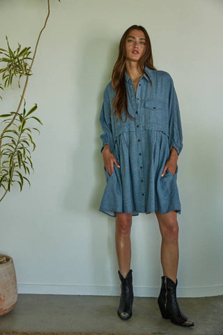 By Together Cotton Flannel Denim Dress