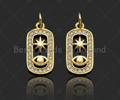 CZ Micro Pave Evil Eye North Star On Oval  Shape Pendant/Charm,Cubic Zirconia Charm, Necklace Bracelet Charm Pendant,8x15mm, Sku#LK237