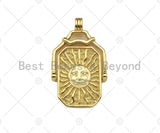 18K Gold Sun Face Cresent Moon Medallion Pendant/Charm,Two Sided Rotating Charm, 22x36mm,Sku#LK249