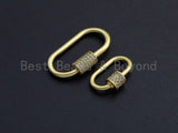 Matte Gold Clear CZ Micro pave Oval Shape Clasp, CZ Pave Clasp, 24K Gold Carabiner Clasp,10x19mm/14x28mm, sku#H204