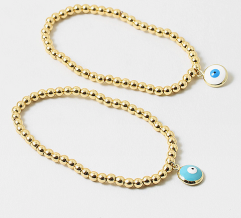 Gold Stretch Bracelet w/Evil Eye