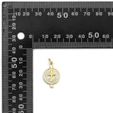 Clear CZ Gold Sun Cross Bee On Round Coin Charm, Sku#LX252