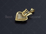 CZ Micro CZ Pave Crown Heart Pendant, Gold/Silver/Rose Gold/Black Heart Crown Charm,  Crown Beads, Jewelry Findings, 15x22mm,sku#LK40