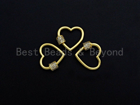 Clear CZ Micro pave Heart Shape Clasp, CZ Pave Heart Clasp, 18K Matte Gold Carabiner Clasp, heart clasp, 18mm, sku#H203