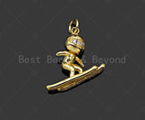 Gold Filled CZ Micro Pave Skiing Shape Pendant, 18K Gold Filled Skiing Charm, Necklace Bracelet Charm Pendant, 18x15mm,Sku#Y470